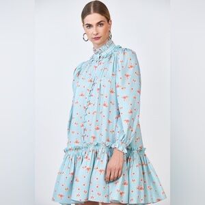 Hunter Bell Blakely 100% silk dress in blue ikat flower (size M)